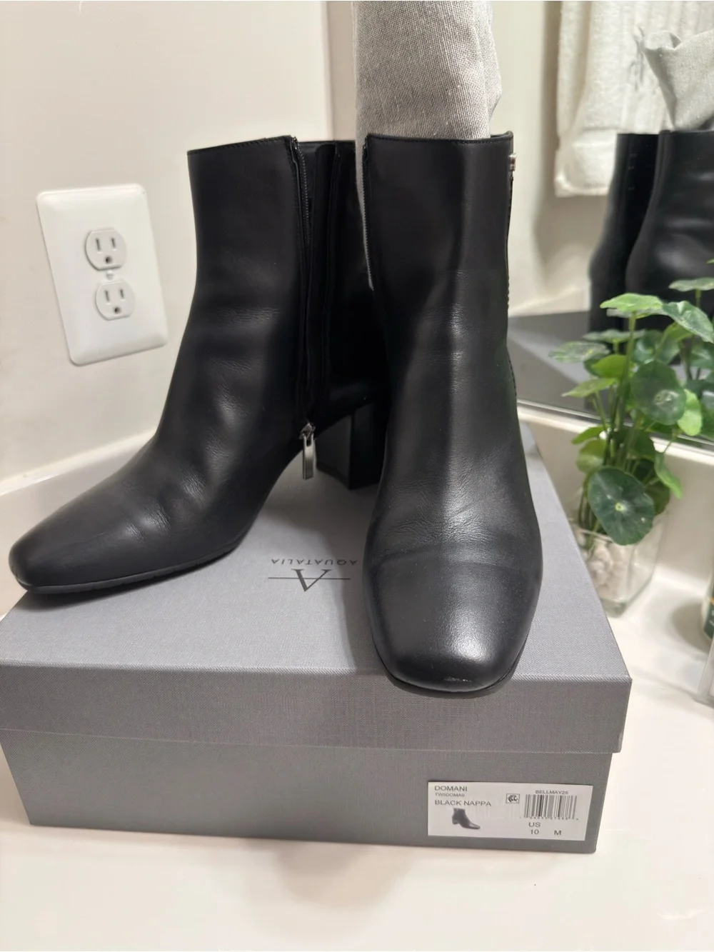 Aquatalia Black Leather Block Heel Ankle Boots
